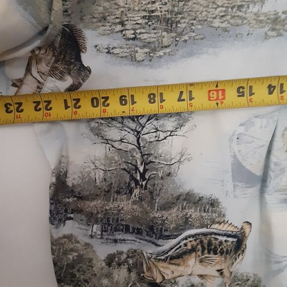 North River Crappie Bass Fishing Shirt Mens M Short Sleeve Button Up Fish Nature - Picture 9 of 10